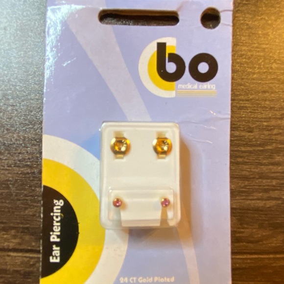 24K Gold Plated Pink Stud Earrings - Picture 3 of 3